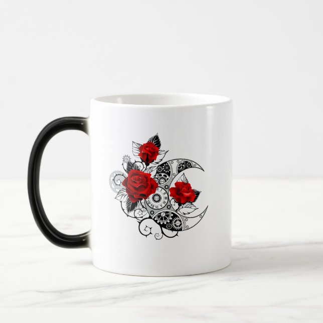 Mug Magic Croissant mécanique avec roses rouges (Gauche)