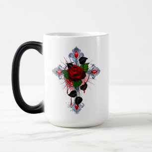 Mug Magic Croix d'argent avec une rose rouge