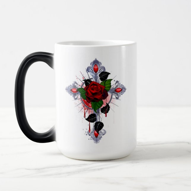 Mug Magic Croix d'argent avec une rose rouge (Gauche)