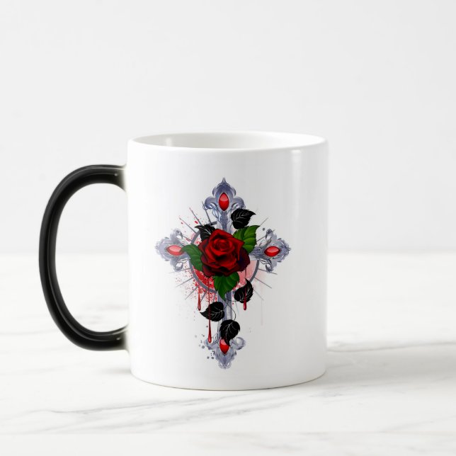 Mug Magic Croix d'argent avec une rose rouge (Gauche)