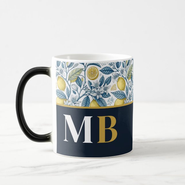 Mug Magic Custom Elegant Mediterranean Lemon Botanical Navy (Gauche)
