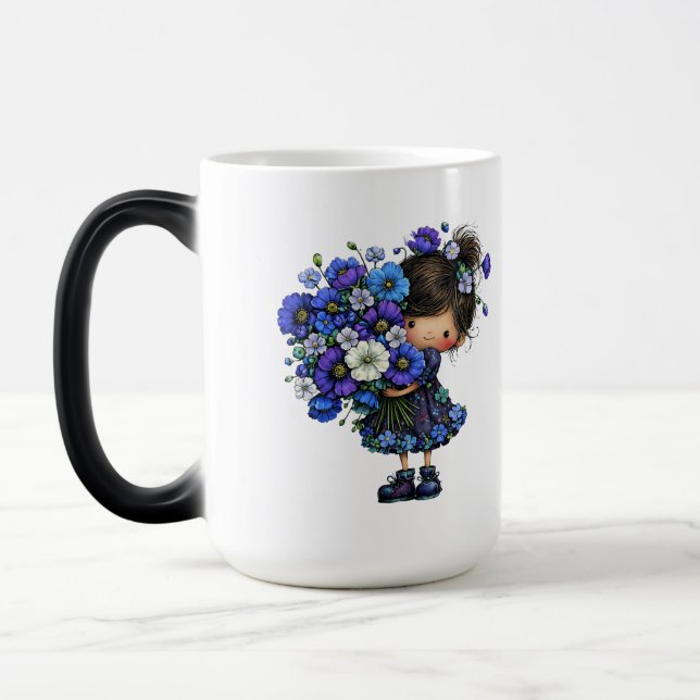 Mug Magic Cute Blue Floral Girl Bouquet Art Design (Gauche)