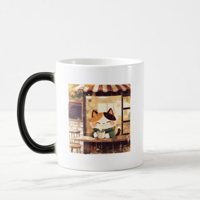 Mug Magic Cute Cat dégustant du café au Cosy Café (Gauche)