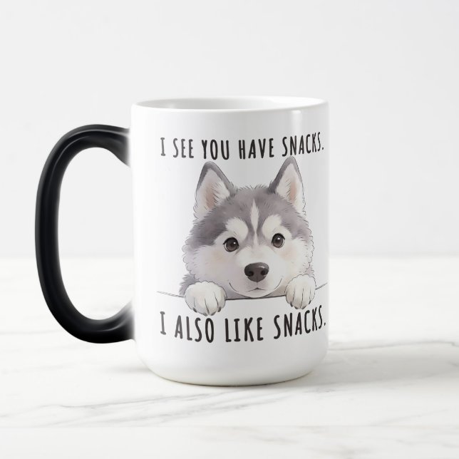 Mug Magic Cute Husky Dog Snacks Quote Funny Minimalist (Gauche)