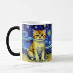 Mug Magic Cute Kitten Starry Night Van Gogh