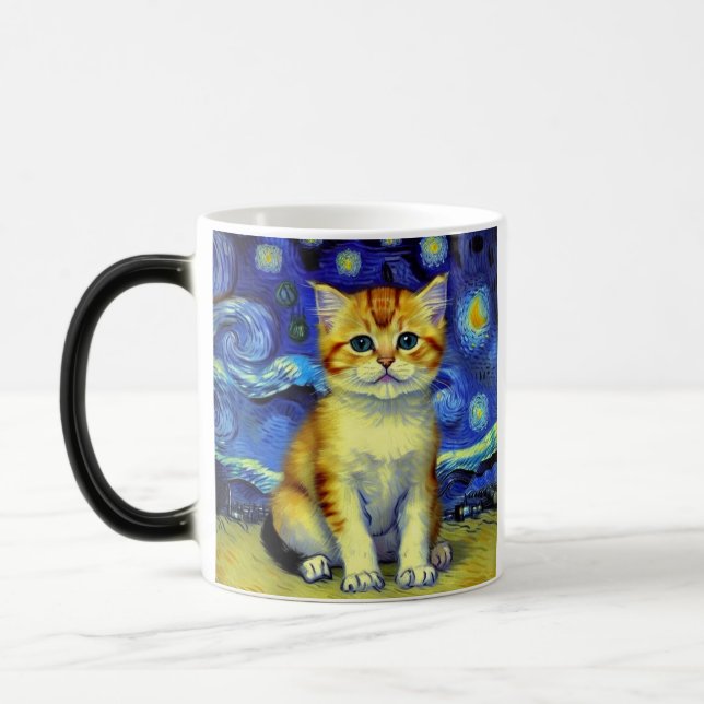 Mug Magic Cute Kitten Starry Night Van Gogh (Gauche)