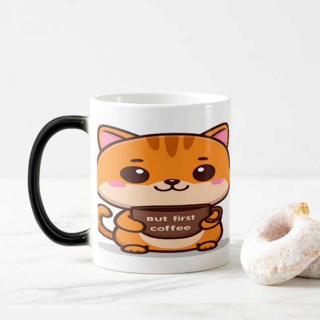 Mug Magic Cute Orange Tabby But First Coffee (Avec donut)