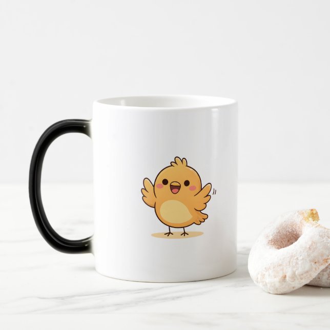 Mug Magic Cute Surprised Chick Minimal Cartoon (Avec donut)