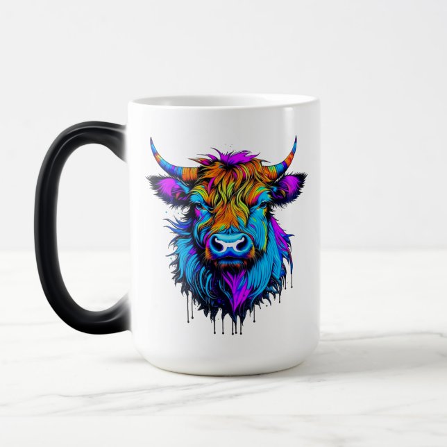 Mug Magic Cyberpunk Coloré Ai Highland Cow (Gauche)