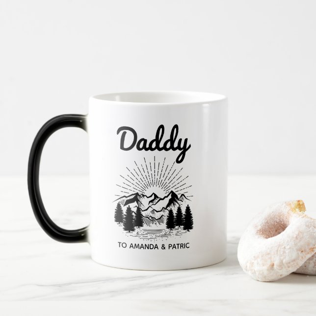 Mug Magic Daddy Kids Noms Fête des pères moderne Script (Avec donut)