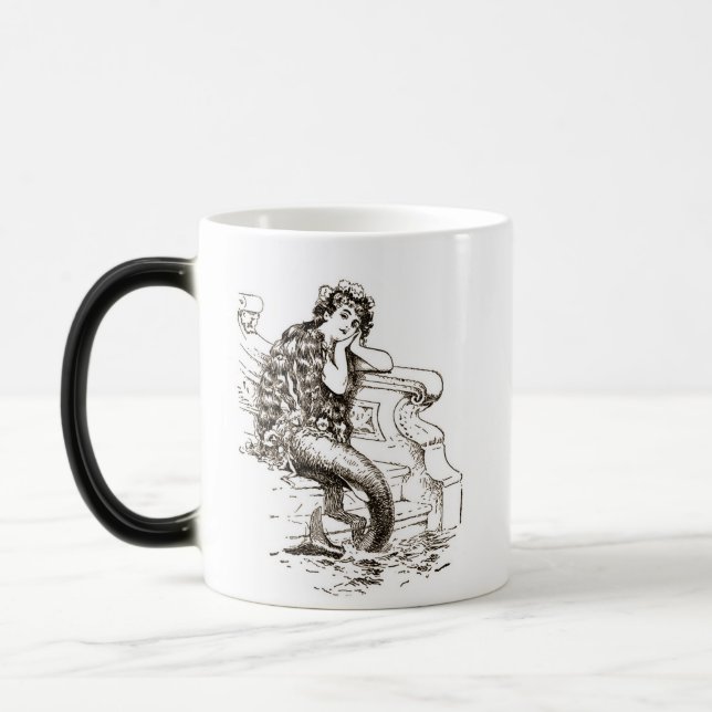 Mug Magic Dessin blanc noir vintage de sirène (Gauche)