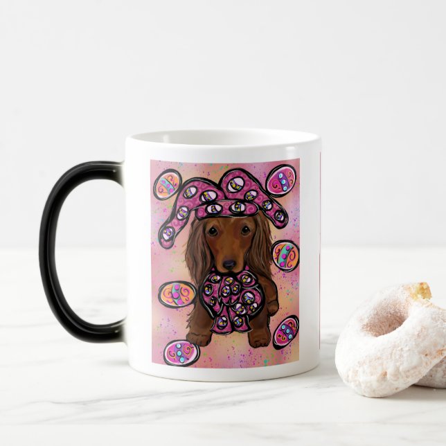 Mug Magic Doxie de Pâques aux Cheveux Rouges Longs (Avec donut)