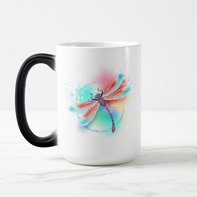 Mug Magic Dragonfly rouge sur l'arrière - plan aquarelle (Gauche)