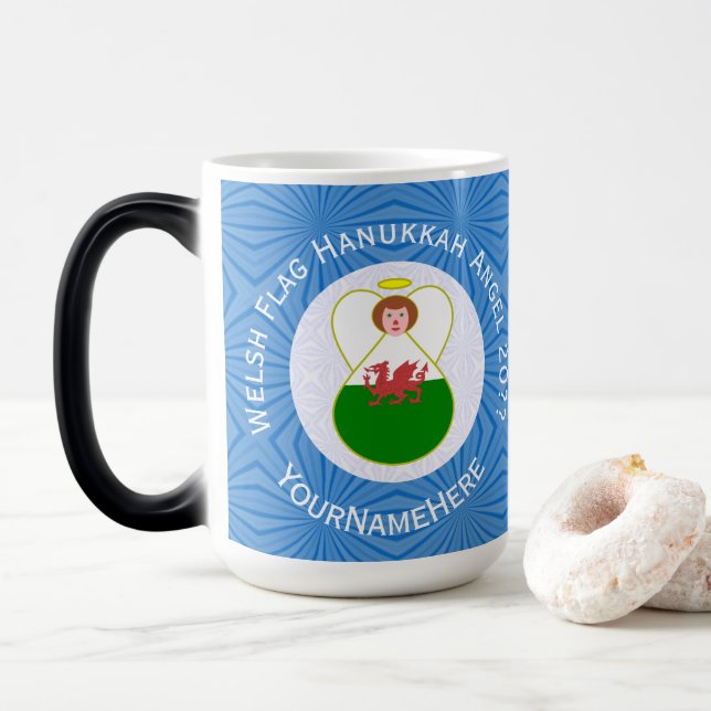 Mug Magic Drapeau Welsh Angel Hanoukka personnalisé (Avec donut)