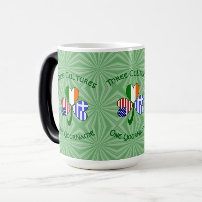 Mug Magic Drapeaux Américains Irlandais Grecs Trèfle Personn (Devant gauche)