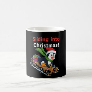 Mug Magic Drôle de glissade vers Noël Joli manchot en traîne