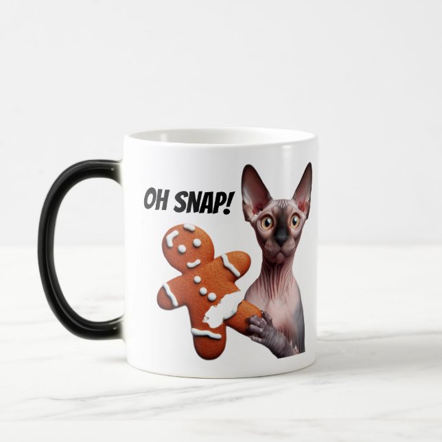 Mug Magic Drôle Noël Sphynx Chat Gingerbread Homme Oh Snap (Gauche)