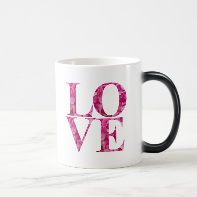 Mug Magic Élégant Carré AMOUR, Ressort rose Floral Lettres (Droite)