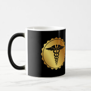 Mug Magic Emblème Médical Caducée Noir et Or Élégant