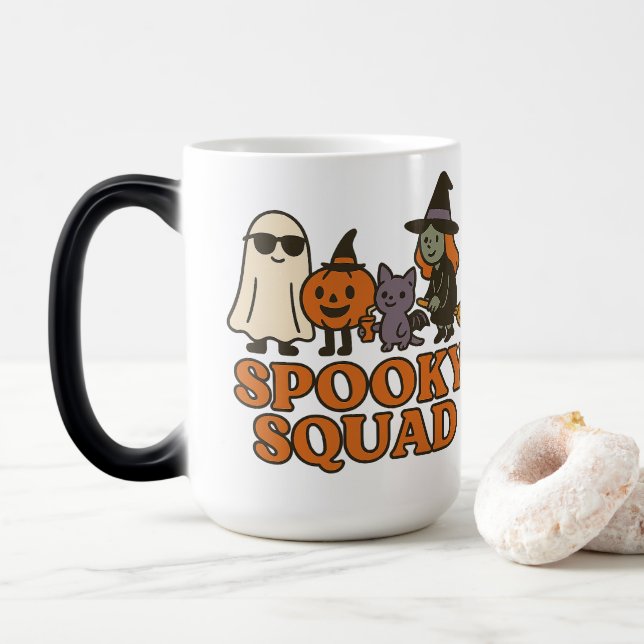 Mug Magic Équipe effrayante Design de chat citrouille sorciè (Avec donut)