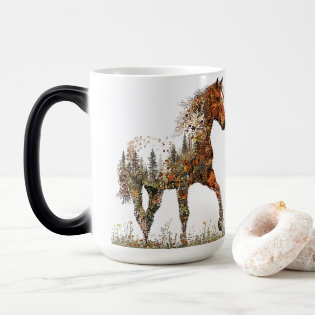 Mug Magic Esprit Sauvage – Silhouette de Cheval en Forêt d'A (Avec donut)