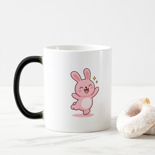 Mug Magic Excited Bunny Minimal Kawaii Style (Avec donut)