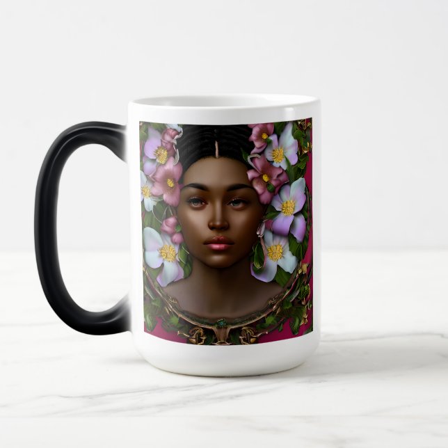 Mug Magic Femme afro-américaine sereine avec fleurs (Gauche)