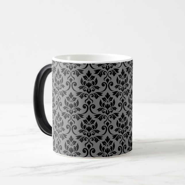 Mug Magic Feuille Damask Patte noir sur gris (Devant gauche)