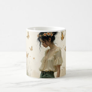 Mug Magic Fille éthérée avec papillons dans la nature