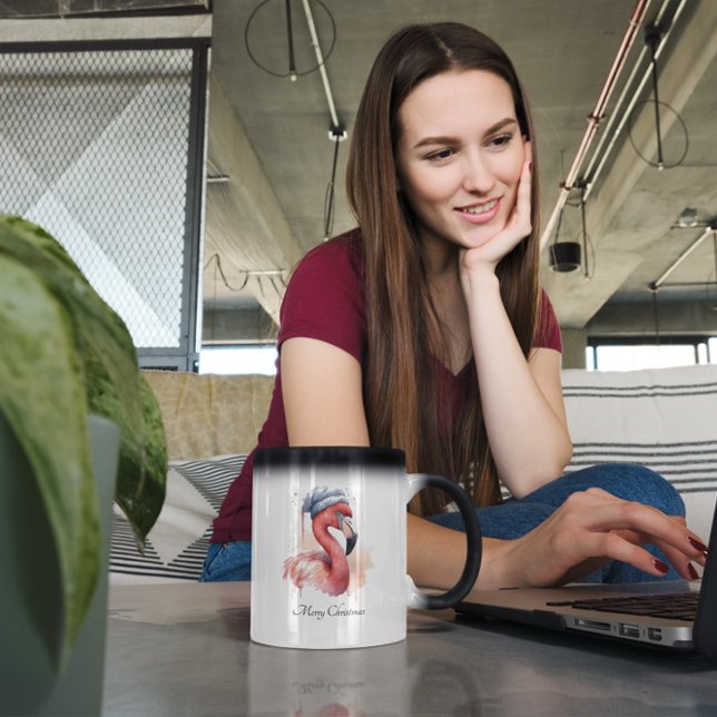 Mug Magic Flamant rose père Noël Snowbird, personnalisé (Créateur téléchargé)