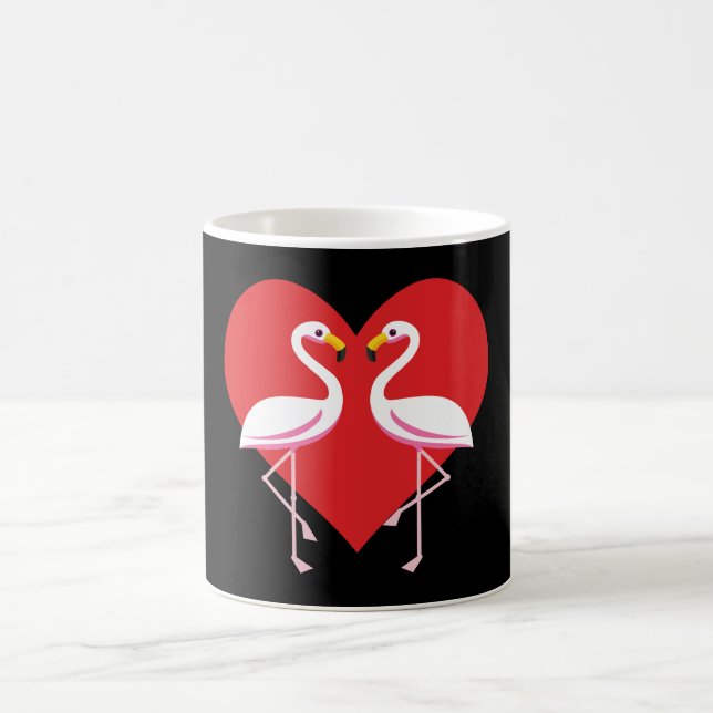 Mug Magic Flamants roses blancs mignons rose avec coeur roug (Centre)