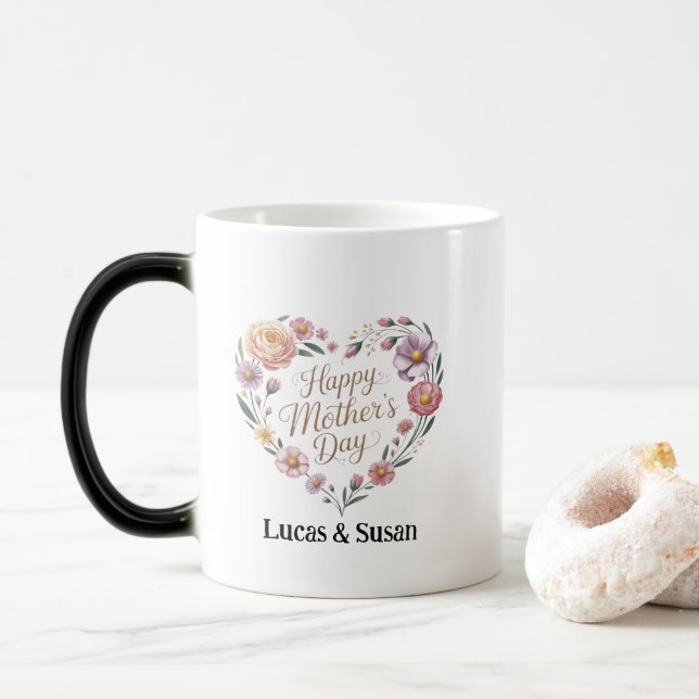 Mug Magic Fleur Florale blanche Bonne fête des mères Café ca (Avec donut)