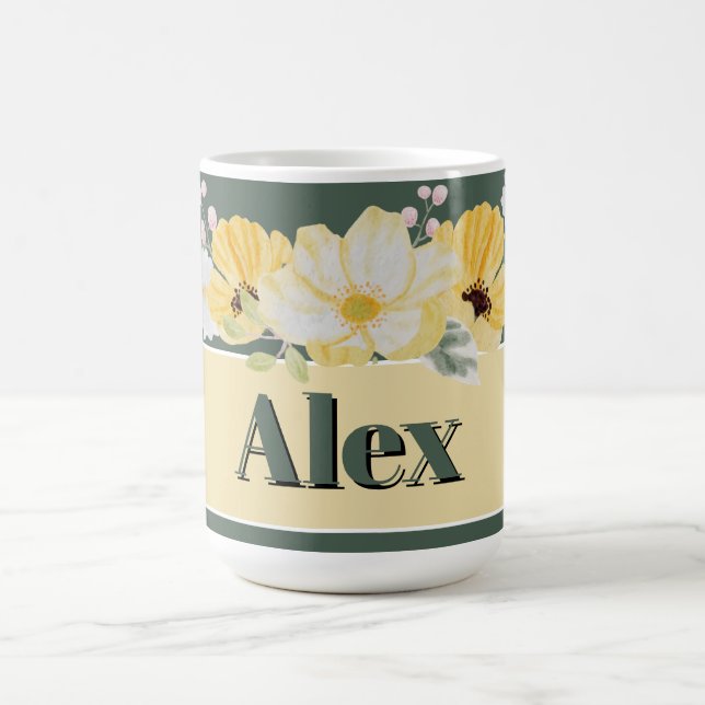 Mug Magic Fleurs aquarelles modernes et fond vert (Centre)