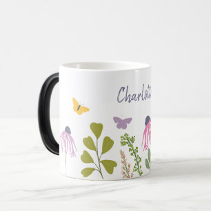 Mug Magic Fleurs de jardin et papillons Nom personnalisé