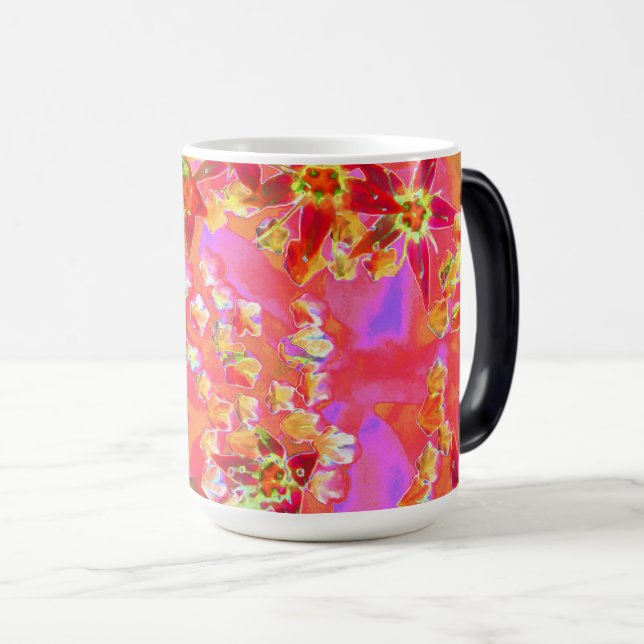 Mug Magic Fleurs de Sedum Succulentes Rouges sur Orange Brûl (Devant droit)