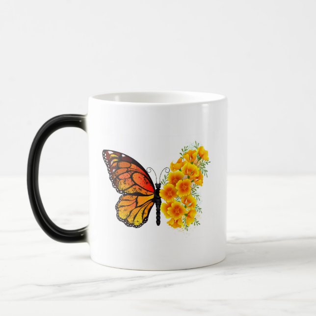 Mug Magic Flower Butterfly with Yellow California Poppy (Gauche)