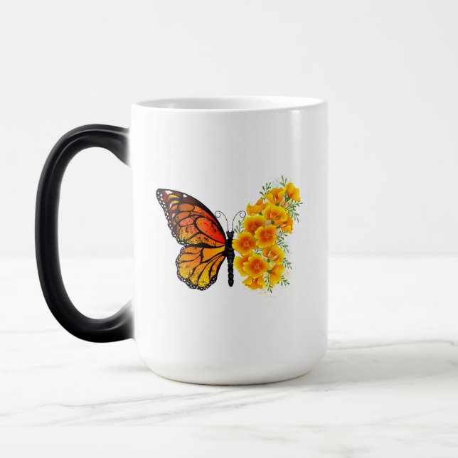 Mug Magic Flower Butterfly with Yellow California Poppy (Gauche)