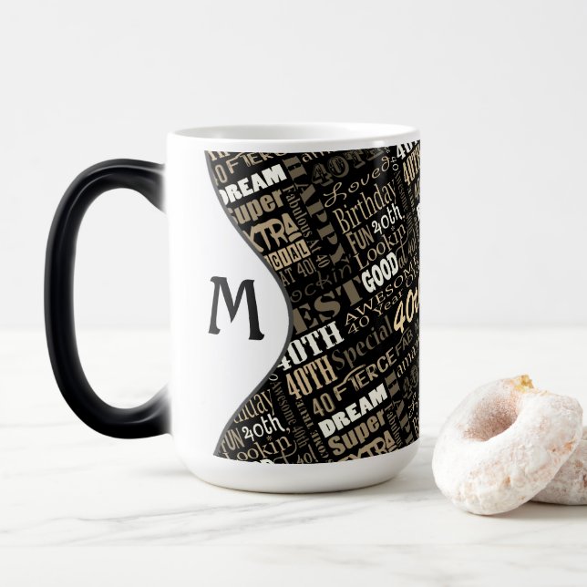 Mug Magic Fun 40e anniversaire fête Monogramme personnalisé (Avec donut)