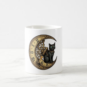 Mug Magic Fusée Chat Noir Steampunk Lune Engrenages Célestes