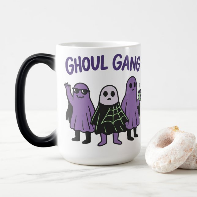Mug Magic Gang de goules Équipe de fantômes violets Café Hal (Avec donut)