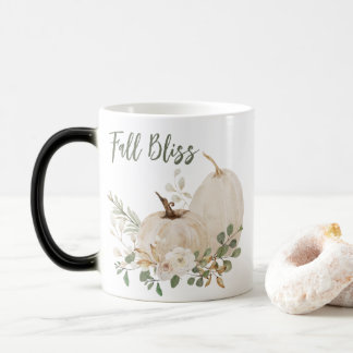 Mug Magic Gold Cream Watercolor Pumpkin and Roses Fall Bliss