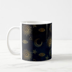 Mug Magic Gold Moon Sun Stars Dark Blue motif