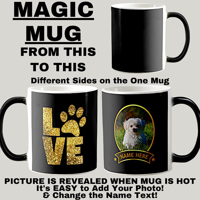 Mug Magic Golden Paw Love - Ajouter Votre Chien Photo & Nom  (Créateur téléchargé)