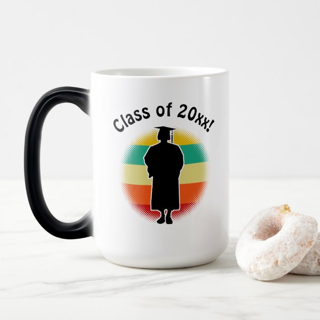 Mug Magic Graduation Rétro Casquette et femme fille diplômée (Avec donut)