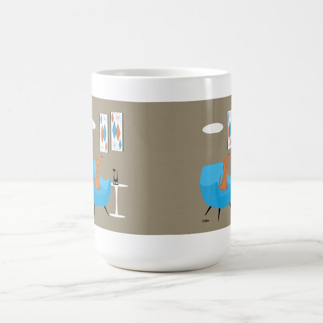 Mug Magic Gravure du milieu du siècle avec chien (Centre)