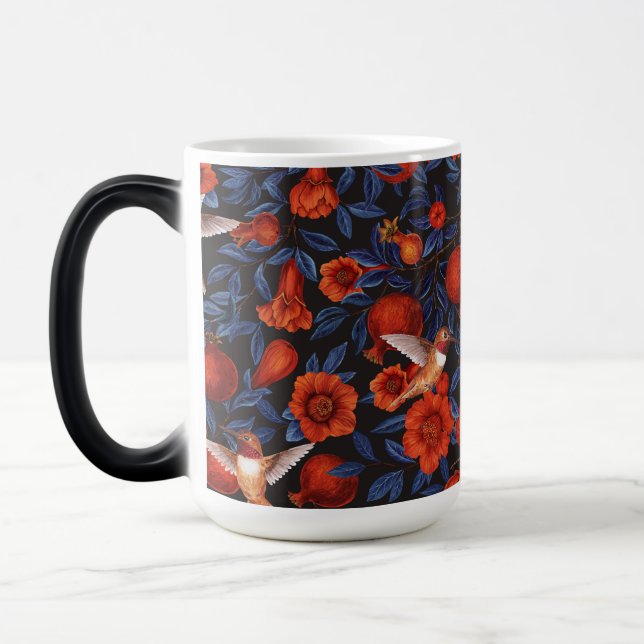Mug Magic Grenade et colibris/feuilles bleus sur noir (Gauche)