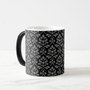 Mug Magic Gris de motif de damassé de Feuille sur le noir