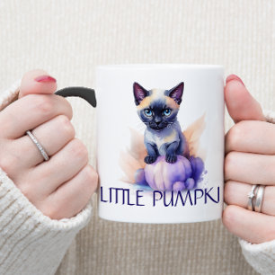 Mug Magic Halloween aquarelle siamese chat avec citrouille