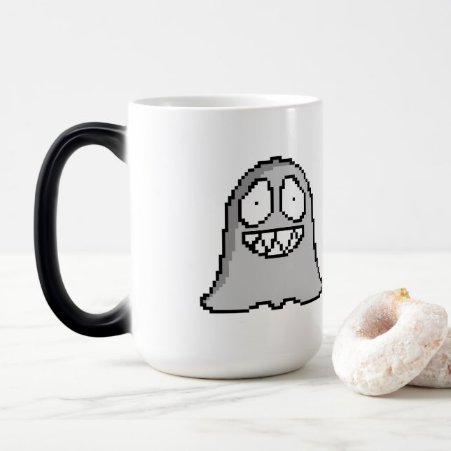 Mug Magic Halloween Éffrayant Ghost - Retro Pixel Art Style (Avec donut)