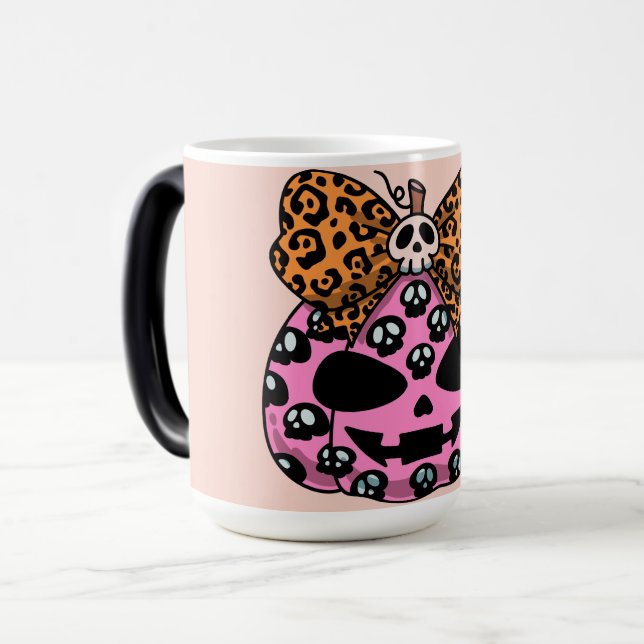 Mug Magic Halloween, motif crâne, visage citrouille, moderne (Devant gauche)